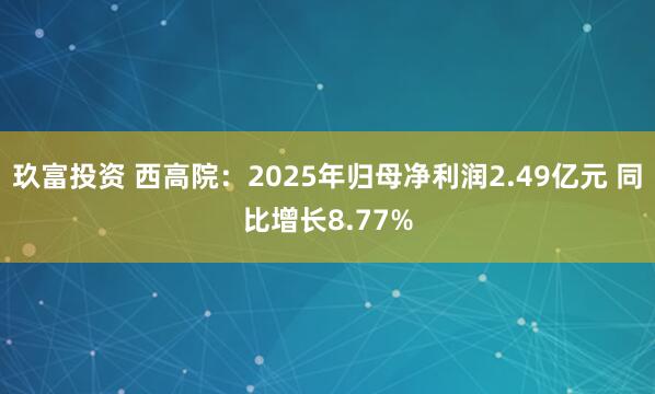 玖富投资 西高院：2025年归母净利润2.49亿元 同比增长8.77%