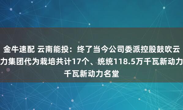 金牛速配 云南能投：终了当今公司委派控股鼓吹云南动力集团代为栽培共计17个、统统118.5万千瓦新动力名堂