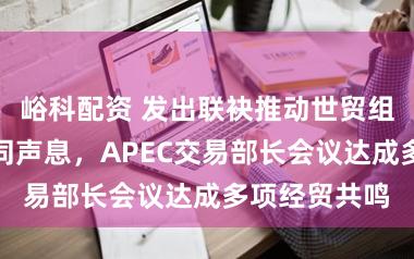 峪科配资 发出联袂推动世贸组织矫正的共同声息，APEC交易部长会议达成多项经贸共鸣